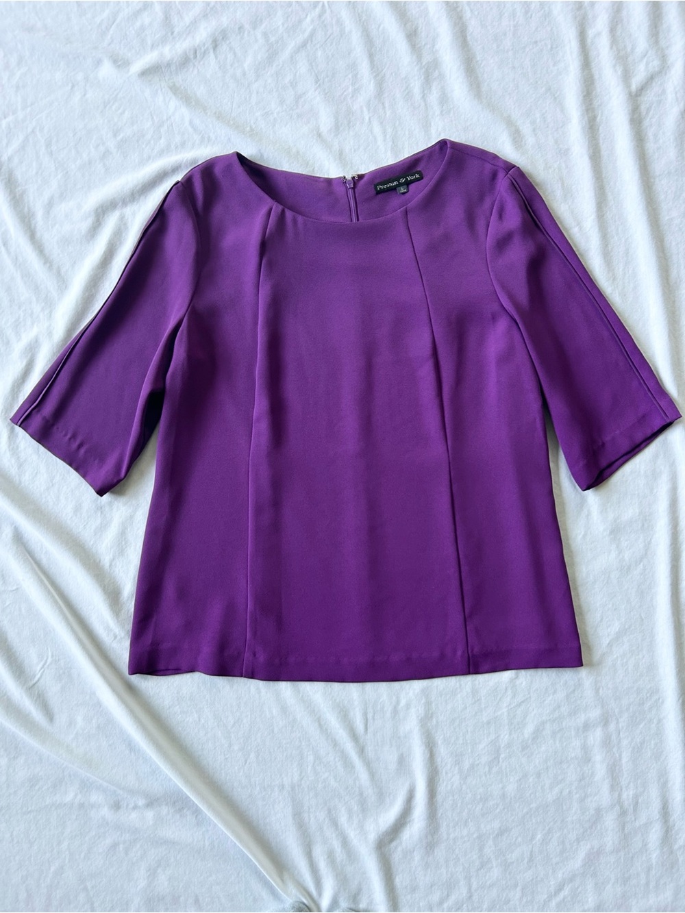 Preston & York Royal Purple Elbow Sleeve Seamed Blouse
